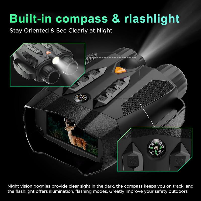 3.0 Inch 4K Night Vision Binoculars with 32GB SD Card, Rechargeable, Digital Electronic Gifts - Hunting Gifts for Men/Dad/Husband - Cool Tech Gadgets for Camping/Boating, 10X, Camera