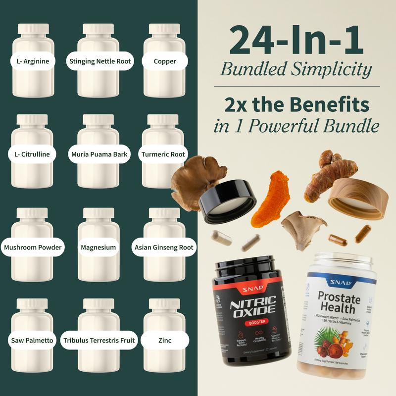 2X Ultimate Men'S Health Bundle - Snap Supplements - Prostate Health + Nitric Oxide Booster - Natural Supplement Capsules - Support Blood Circulation & Prostate Health