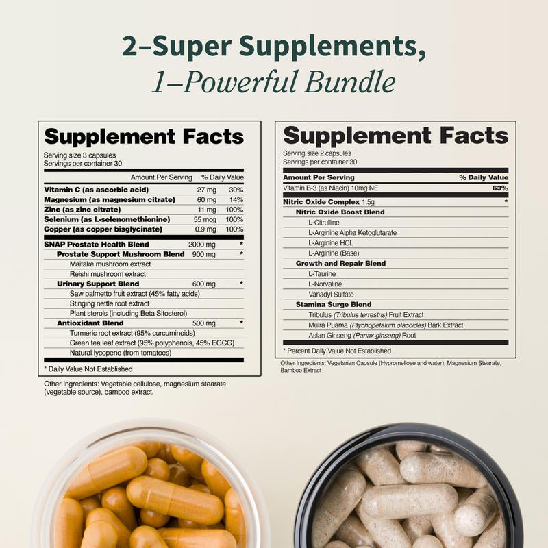 2X Ultimate Men'S Health Bundle - Snap Supplements - Prostate Health + Nitric Oxide Booster - Natural Supplement Capsules - Support Blood Circulation & Prostate Health